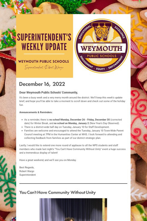 Superintendent's Weekly Update
