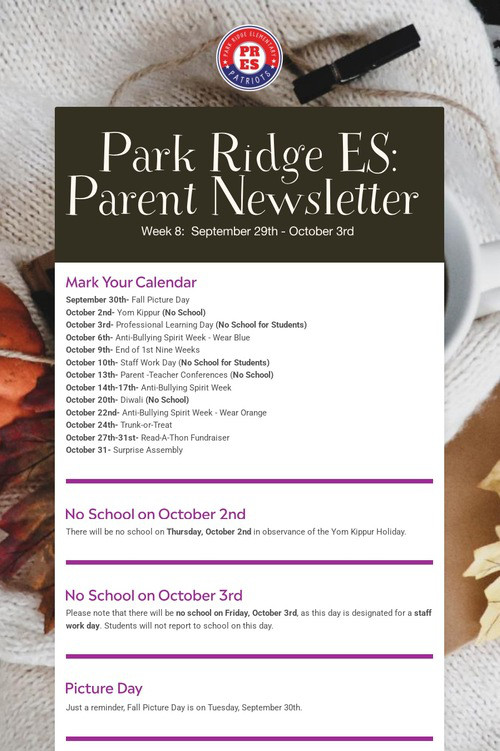 Park Ridge ES:  Parent Newsletter