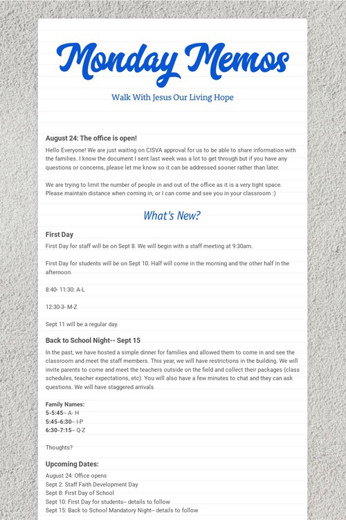 Monday Memos