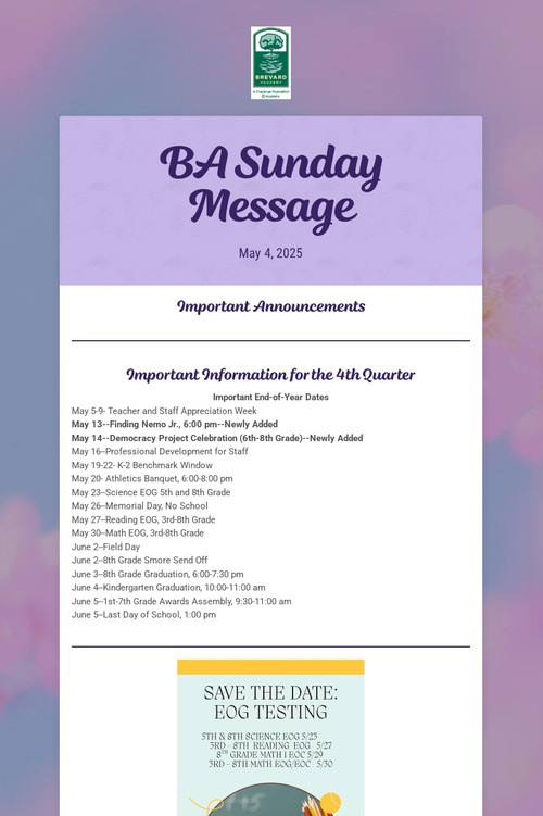 BA Sunday Message