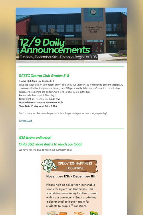 12/9 Daily Announcements