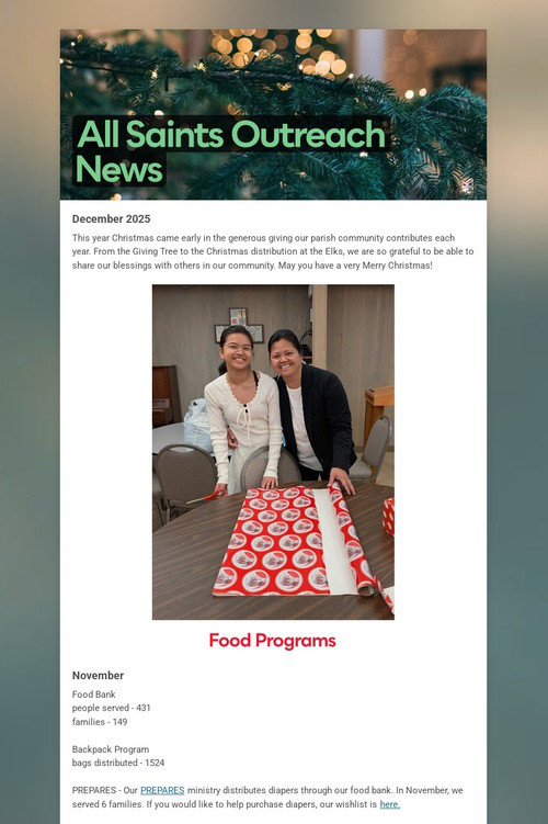 All Saints Outreach News