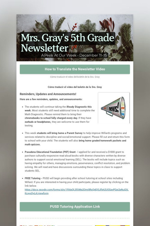 Mrs. Gray's 5th Grade Newsletter