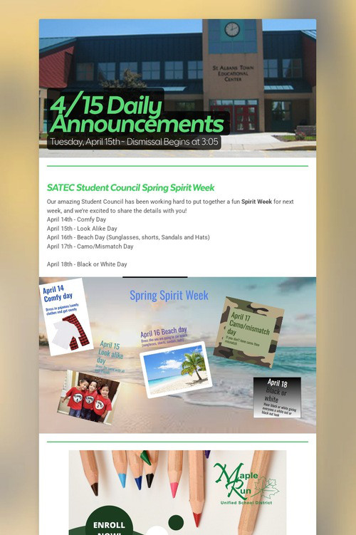 4/15 Daily Announcements