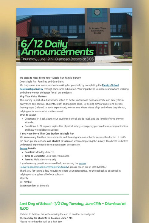 6/12 Daily Announcements