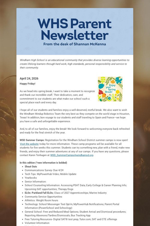 WHS Parent Newsletter