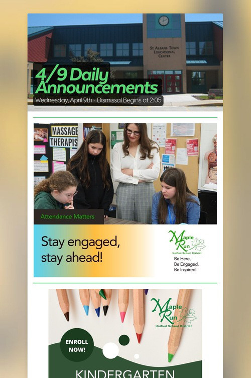 4/9 Daily Announcements