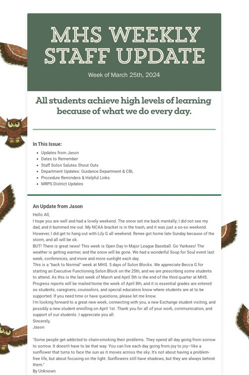 MHS WEEKLY STAFF UPDATE