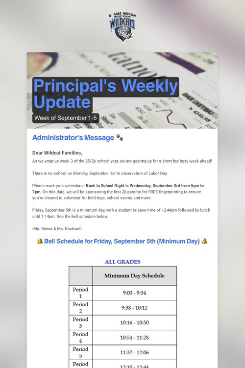Principal's Weekly Update