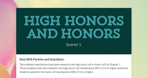 High Honors and Honors