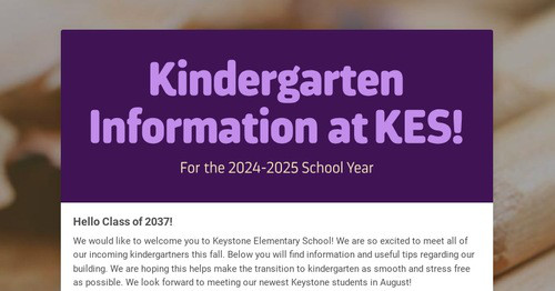 Kindergarten Information at KES!