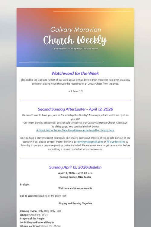 Calvary Moravian Church Weekly