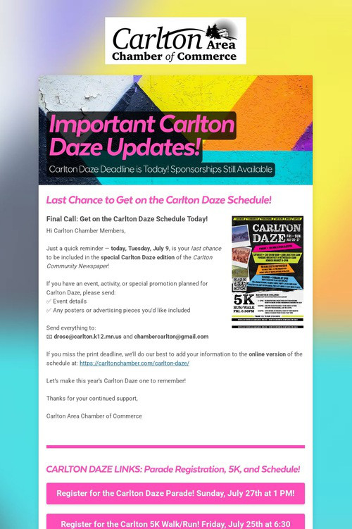 Important Carlton Daze Updates!