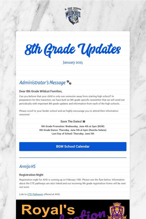 8th Grade Updates