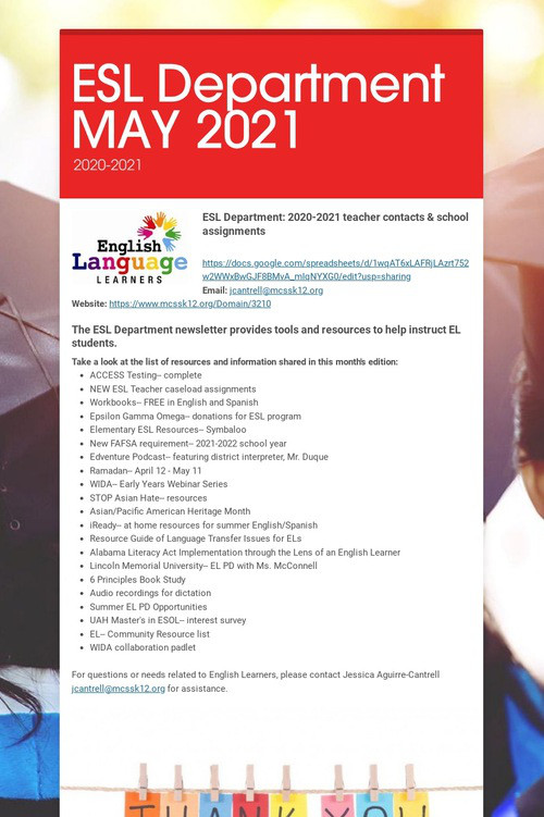 ESL Department MAY 2021