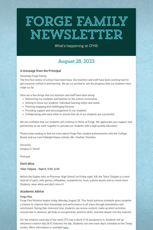 Forge Family Newsletter