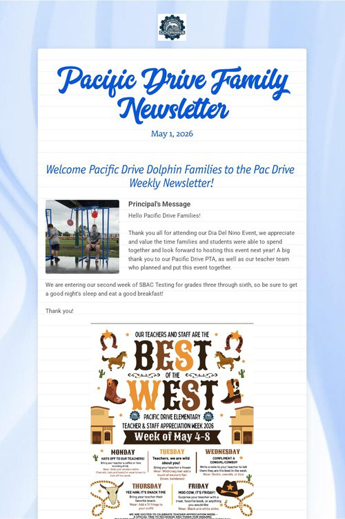 Pacific Drive Family Newsletter
