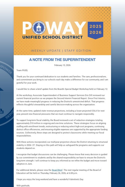 Superintendent's Weekly Update