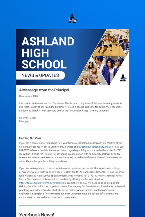 Ashland High School Weekly Update
