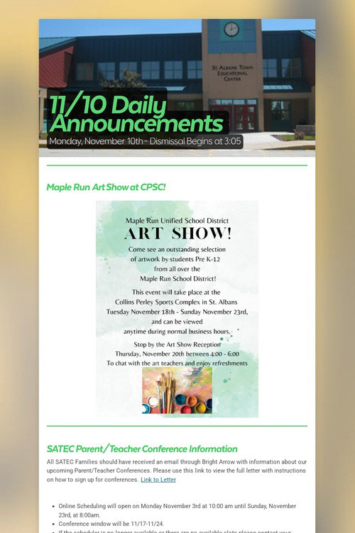 11/10 Daily Announcements