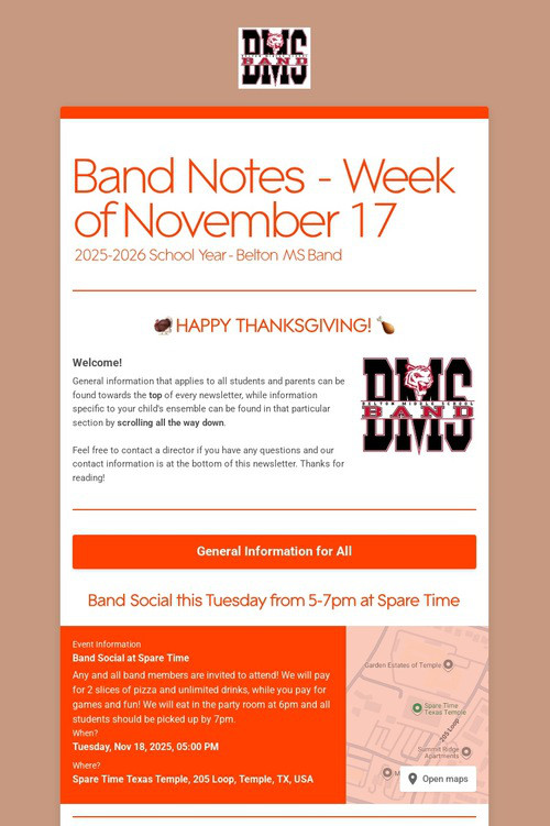 Band Notes - Week of November 17