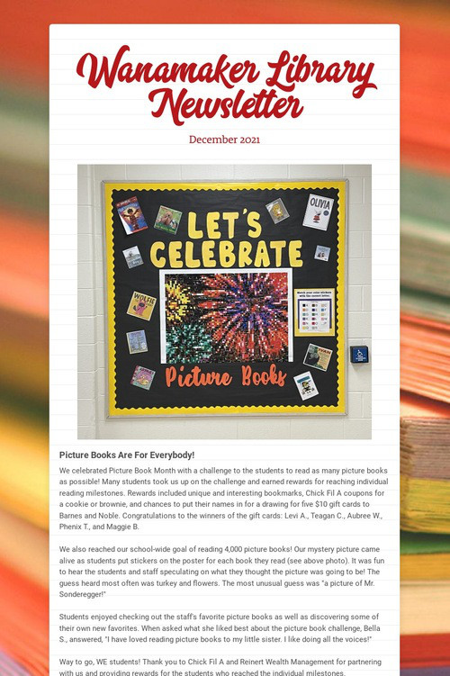Wanamaker Library Newsletter