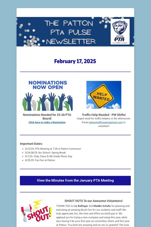 Patton PTA Pulse Newsletter