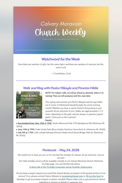 Calvary Moravian Church Weekly