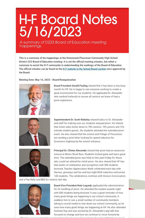 H-F Board Notes 5/16/2023