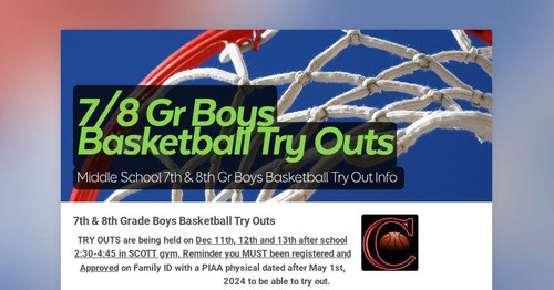 7/8 Gr Boys Basketball Try Outs