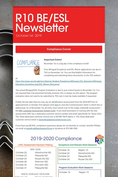 R10 BE/ESL Newsletter