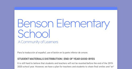 Benson Elementary School | Smore Newsletters for Education