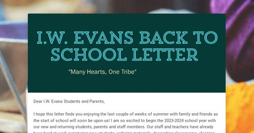 I.W. Evans Back to School Letter