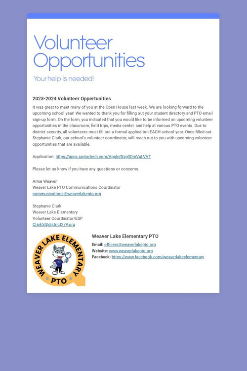 Volunteer Opportunities