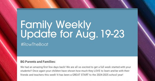 Family Weekly Update for Aug. 19-23