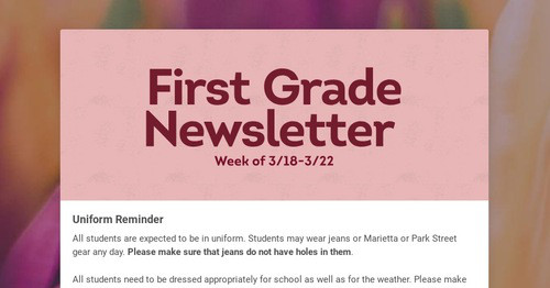 First Grade Newsletter