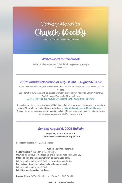 Calvary Moravian Church Weekly