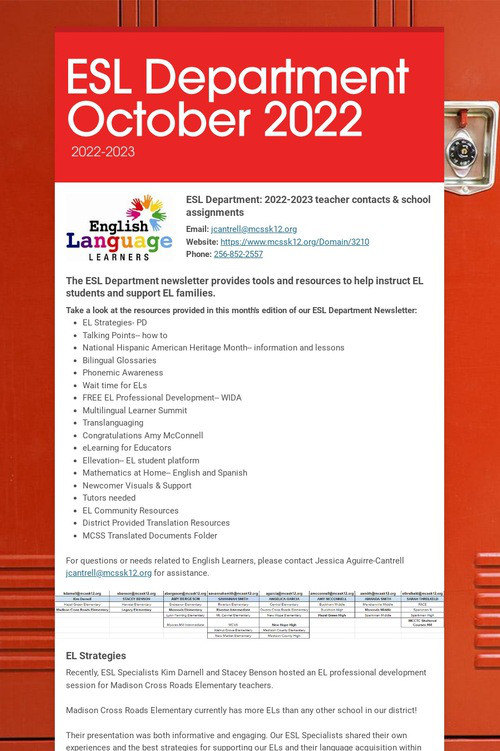 ESL Department October 2022