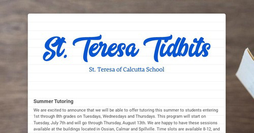 St. Teresa Tidbits | Smore Newsletters for Education