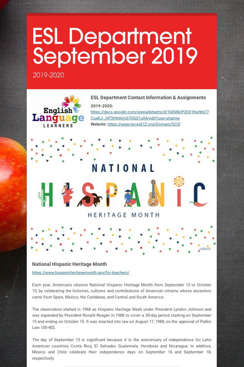 ESL Department September 2019