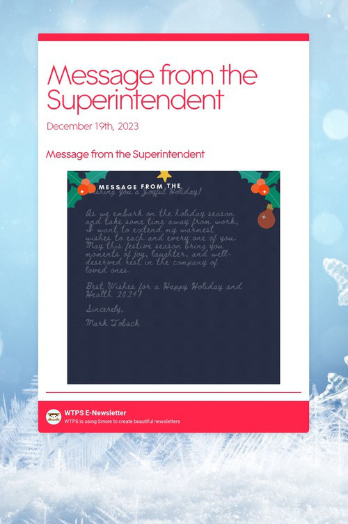 Message from the Superintendent