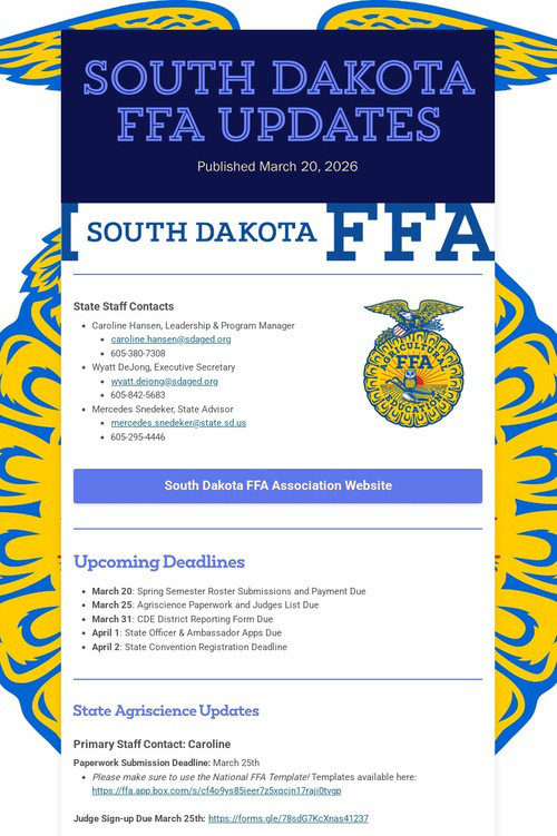South Dakota FFA Updates