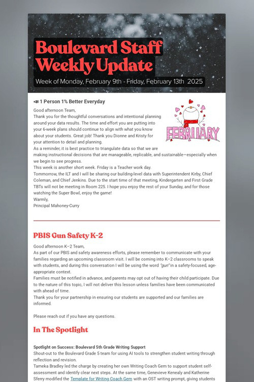 Boulevard Staff Weekly Update