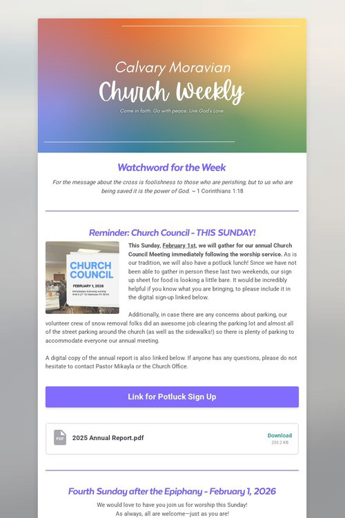 Calvary Moravian Church Weekly