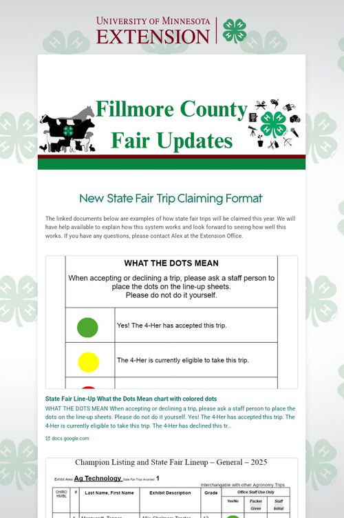 Fillmore County Fair Updates