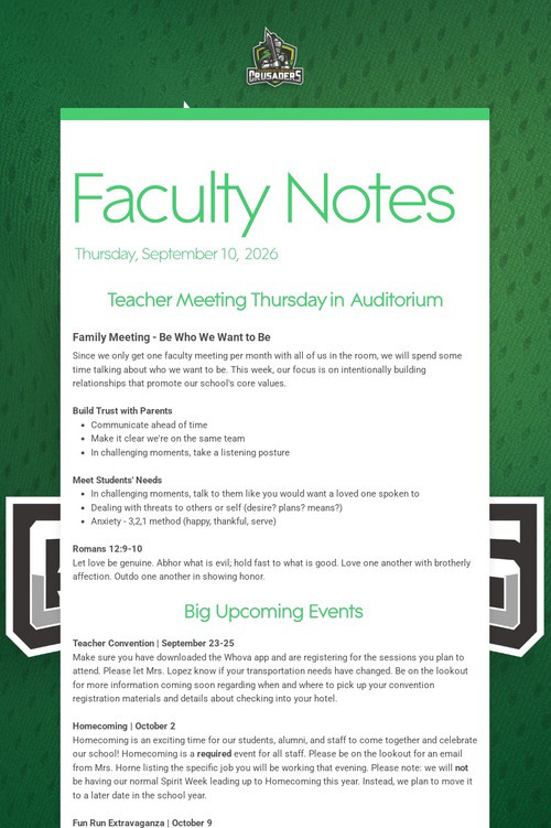 Faculty Notes