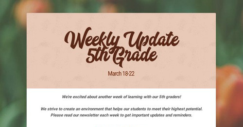 Weekly Update 5th Grade