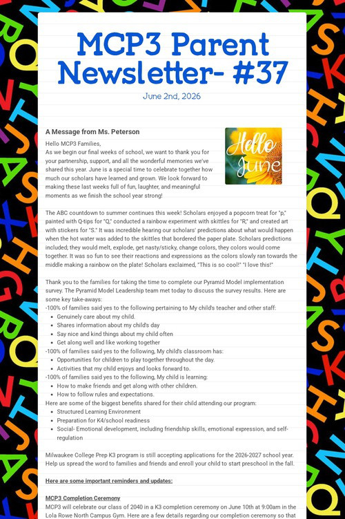 MCP3 Parent Newsletter- #37