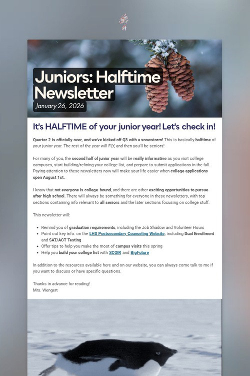 Juniors: Halftime Newsletter