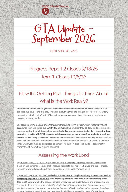 GTA Update - September 2026